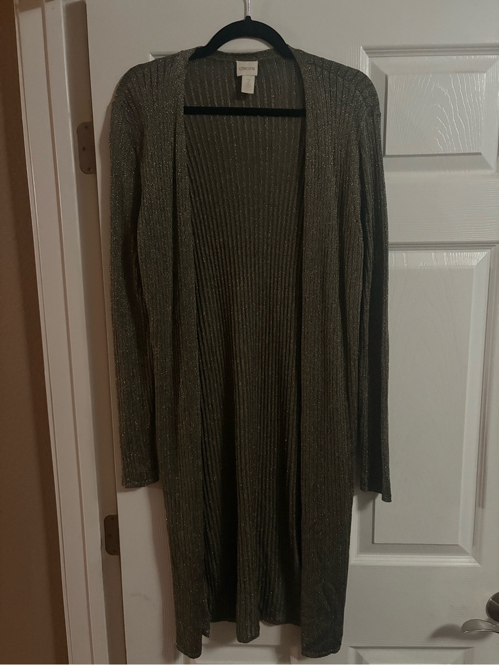 Chico's long cardigan duster open front sparkles festive stretch comfy fall L